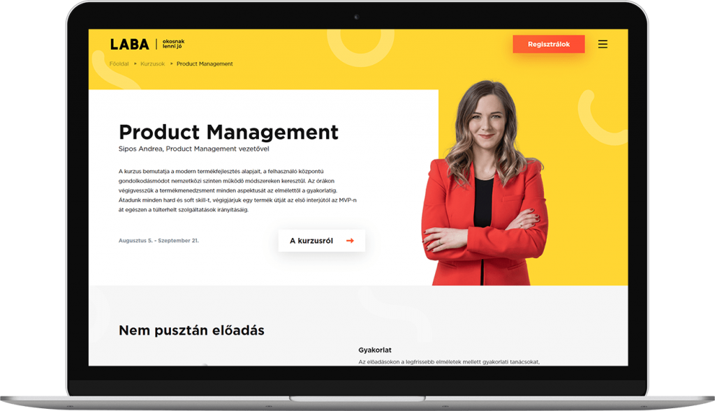Sipos Andrea termékmenedzser a Laba Product Management oktatásán
