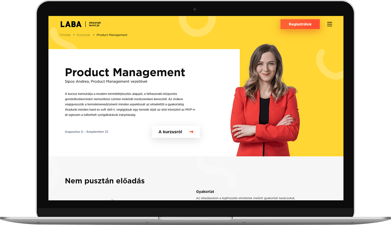 Sipos Andrea termékmenedzser a Laba Product Management oktatásán